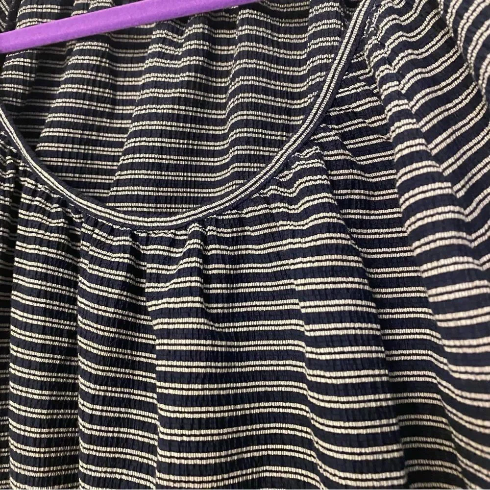 Madewell Texture & Thread Peasant Stripe Top black, scoopneck puff sleeve XS